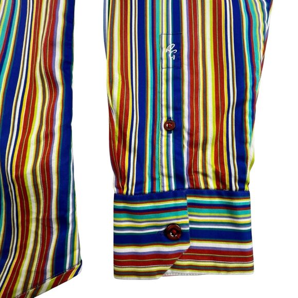 Robert Graham Shirt Men Small Flip Cuff Embroidered Striped Beach Cars Surfboard - Picture 8 of 13